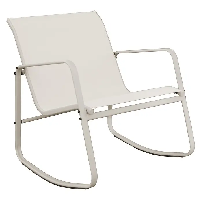 Happy Garden Loungemöbel-Set TENERIFE - 3 -tlg., Stahl, Beige - Weißer Metall-Schaukelstuhl mit hellem Gestell und Stoff-Sitzfläche und Rückenlehne.