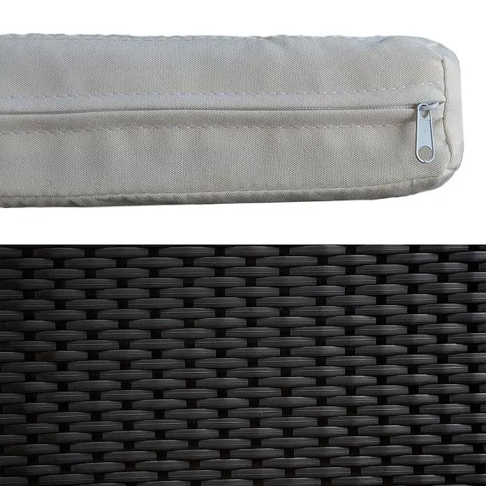 Happy Garden Loungemöbel-Set CORFOU - 4 -tlg., Stahl, Schwarz - Hellbeiges Outdoor-Kissen mit Reißverschluss und dunkelbraune Rattan-Flechtstruktur.