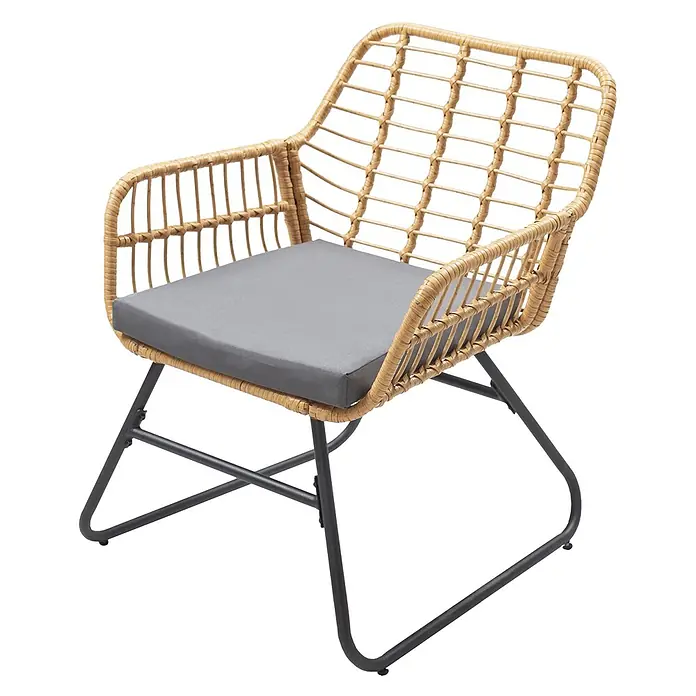 Happy Garden Loungemöbel-Set TIGA - 1 -tlg., Stahl, Grau - Geflochtener Rattanstuhl mit grauem Sitzkissen und schwarzen Metallbeinen.