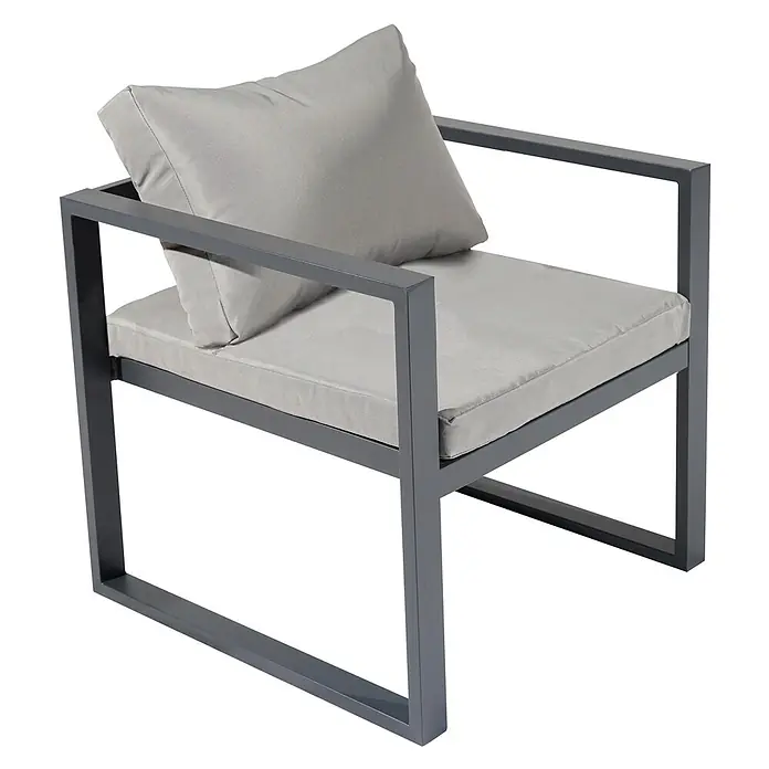 Happy Garden Loungemöbel-Set IBIZA - 4 -tlg., Aluminium, Grau - Moderner dunkelgrauer Outdoor-Sessel aus Metall mit hellgrauen Stoffpolstern für Sitz und Rückenlehne.