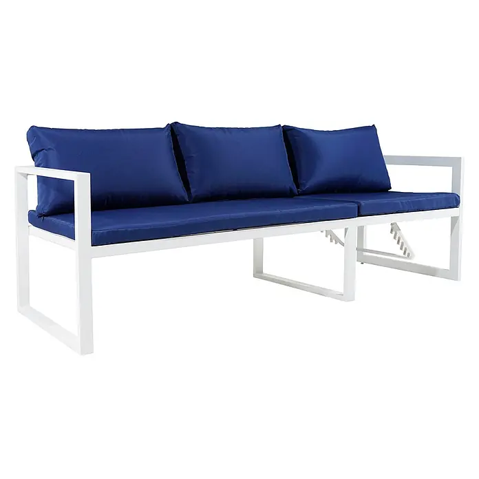 Happy Garden Loungemöbel-Set IBIZA - 6 -tlg., Aluminium, Blau - Weißes 3-Sitzer Outdoor-Sofa aus Metall mit marineblauen Kissen.