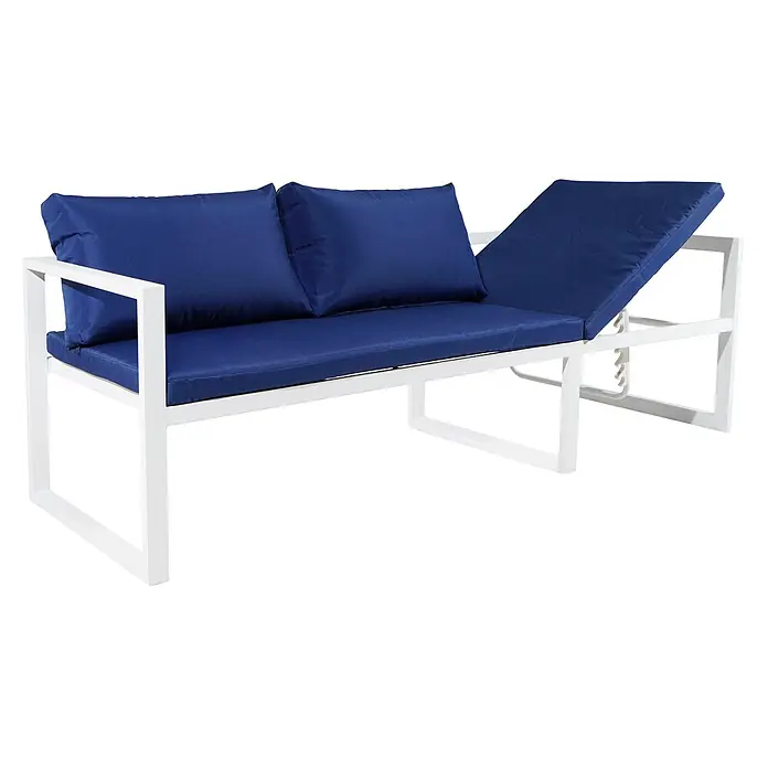 Happy Garden Loungemöbel-Set IBIZA - 6 -tlg., Aluminium, Blau - Weißes Gartensofa mit blauem Polster und verstellbarer Liegefläche.