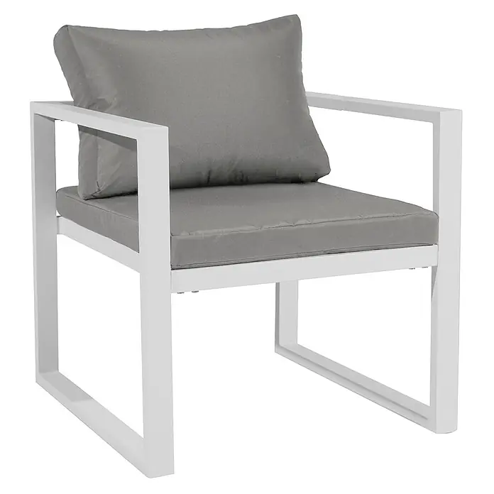 Happy Garden Loungemöbel-Set IBIZA - 4 -tlg., Aluminium, Grau - Moderner Sessel mit weißem Metallrahmen und grauen Stoffpolstern.