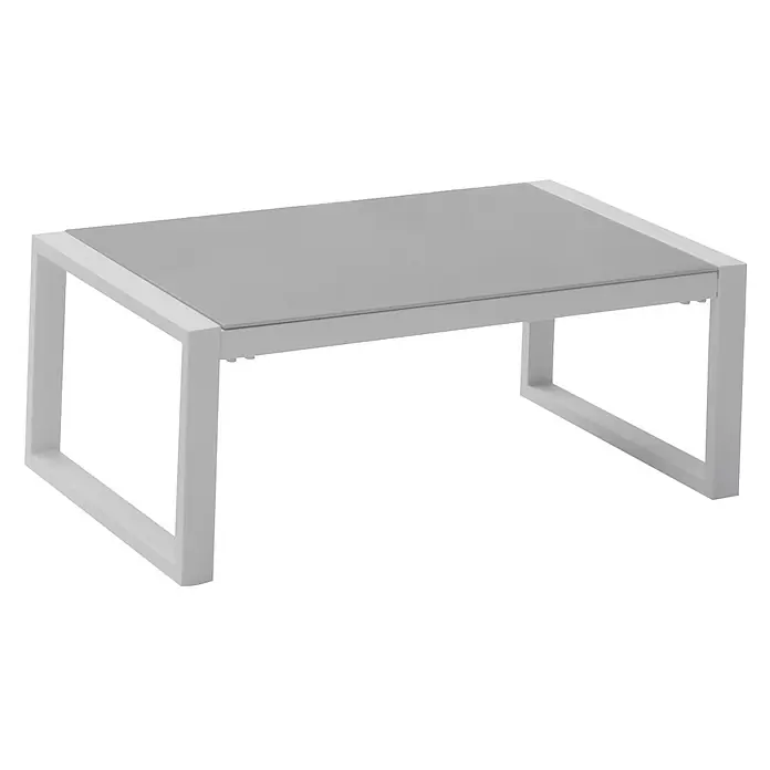 Happy Garden Loungemöbel-Set IBIZA - 4 -tlg., Aluminium, Grau - Rechteckiger Couchtisch mit weißem Aluminiumgestell und grauer Tischplatte.