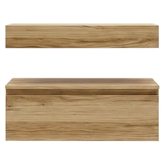 Conjunto de mueble de baño Aidan - Ancho: 80 cm, Teka, 3 pzs. - Dos unidades de almacenamiento de madera clara montadas en la pared con veta visible.