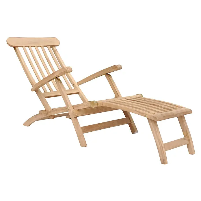 Happy Garden Gartenliege LOMBOK - Natürlich, Holz, Rückenlehne verstellbar - Heller, brauner Holz-Liegestuhl mit Lattenrost-Design und verlängerter Fußstütze.