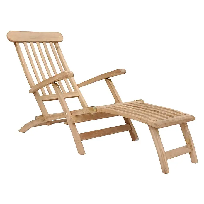 Happy Garden Gartenliege LOMBOK - Natürlich, Holz, Rückenlehne verstellbar - Natürlicher Holzklappliegestuhl mit verstellbarer Rückenlehne und integrierter Fußstütze.