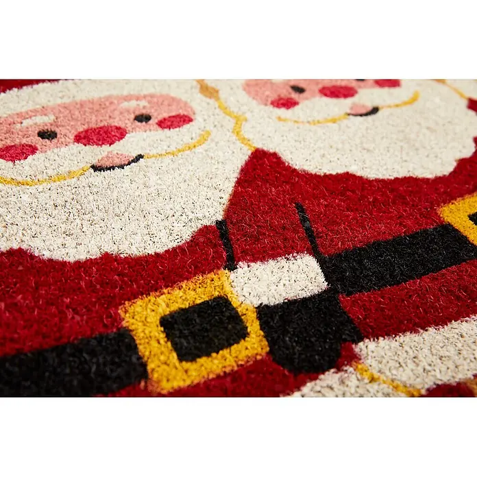 Fußmatte Niko - 75 x 45 cm, Rot/Weiß, Material Nutzschicht: 100 % Kokos, Ho Ho Ho - Strukturierte Fußmatte mit farbigem Weihnachtsmann-Design: Gesicht, weißer Bart, roter Anzug, schwarzer Gürtel, goldene Schnalle.