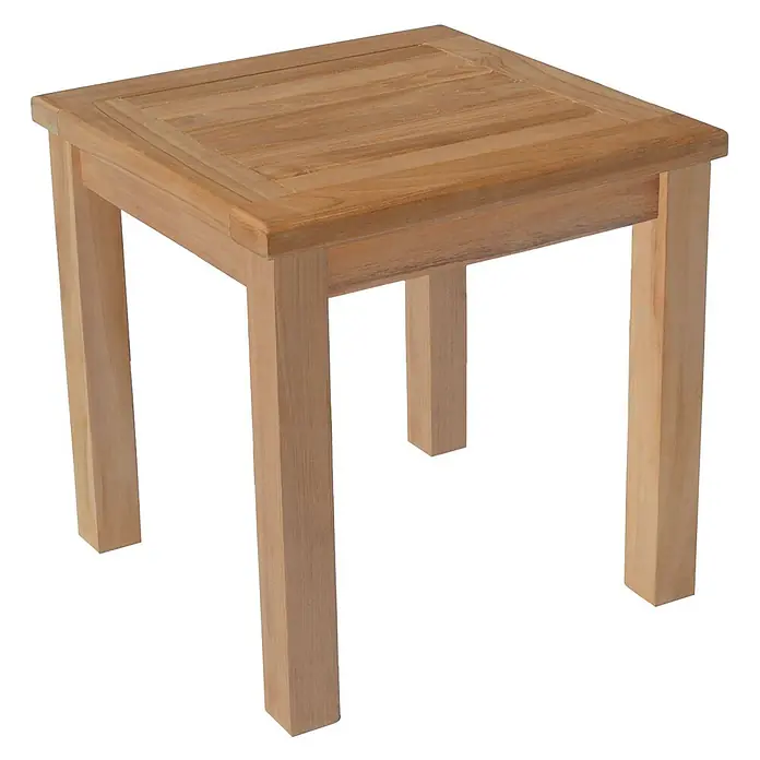 Happy Garden Garten-Beistelltisch JAVA - Teakholz, Quadratisch, Natürlich - Quadratischer hellbrauner Holzschemel mit Lattenplatte und stabilen Beinen.