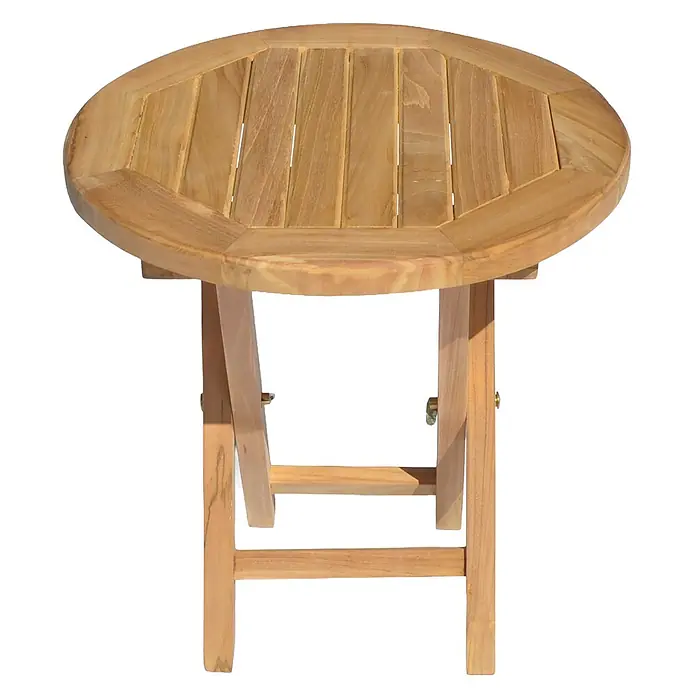 Happy Garden Garten-Beistelltisch LOMBOK - Teakholz, Rund, Natürlich - Runder Klapptisch aus Teakholz mit achteckiger Lamellenplatte für den Außenbereich.