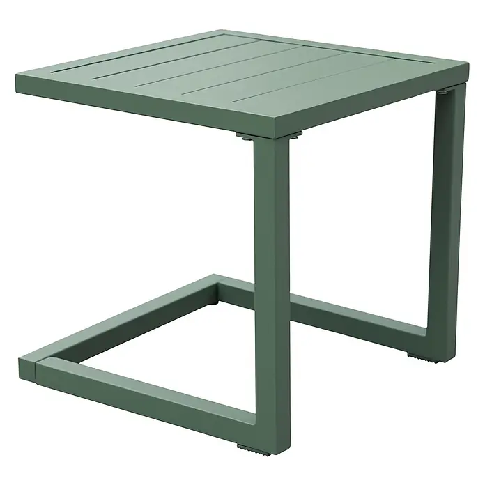 Happy Garden Garten-Beistelltisch BARBADOS - Aluminium, Quadratisch, Salbeigrün - Grüner Beistelltisch aus Metall mit quadratischer Lattenplatte und C-förmigem Untergestell.