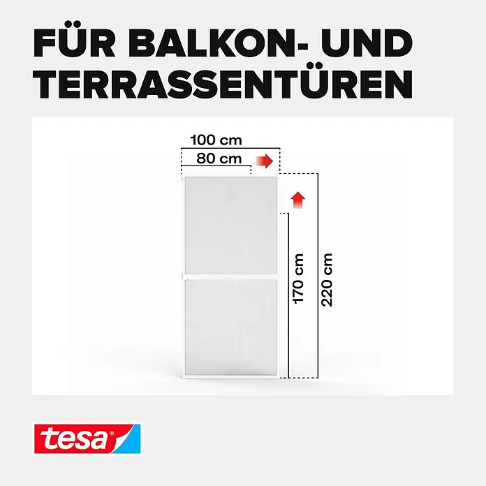 Tesa Insect Stop Insektenschutztür Insect Stop FALT für Türen - Weiß, Montage Insektengitter: Klemmen - Anpassbares weißes Tesa Insektenschutzgitter für Balkon-/Terrassentüren, passt bis 100x220 cm Öffnungen.