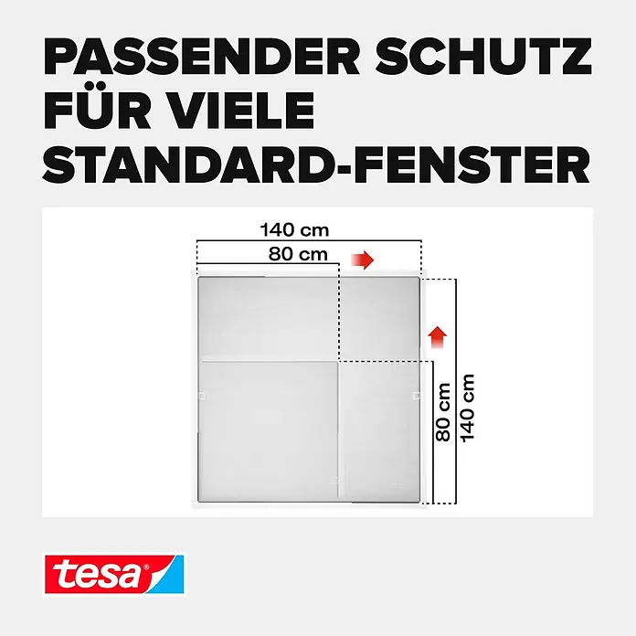 Tesa Insektenschutzfenster FALT für Fenster - Weiß, Montage Insektengitter: Klemmen - Verstellbares weißes Fliegengitter aus Netzstoff für Standardfenster, Maße bis 140x80 cm.