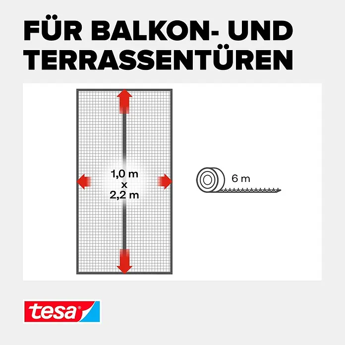 Tesa Insect Stop Insektenschutzvorhang selbstschließender Magnetvorhang - B x H: 100 x 220 cm, Montage Insektengitter: Kleben - Insektenschutzgitter für Balkon- und Terrassentüren, 1,0 x 2,2 m, mit 6 m Befestigungsband.