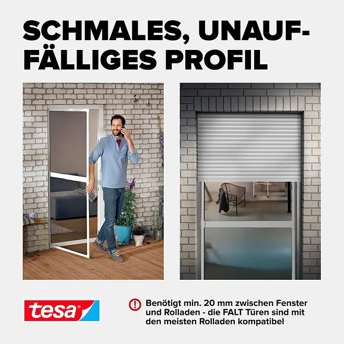 Tesa Insect Stop Insektenschutztür Insect Stop FALT für Türen - Weiß, Montage Insektengitter: Klemmen - Tesa FALT Insektenschutztür mit schmalem, unauffälligem Profil, installiert.