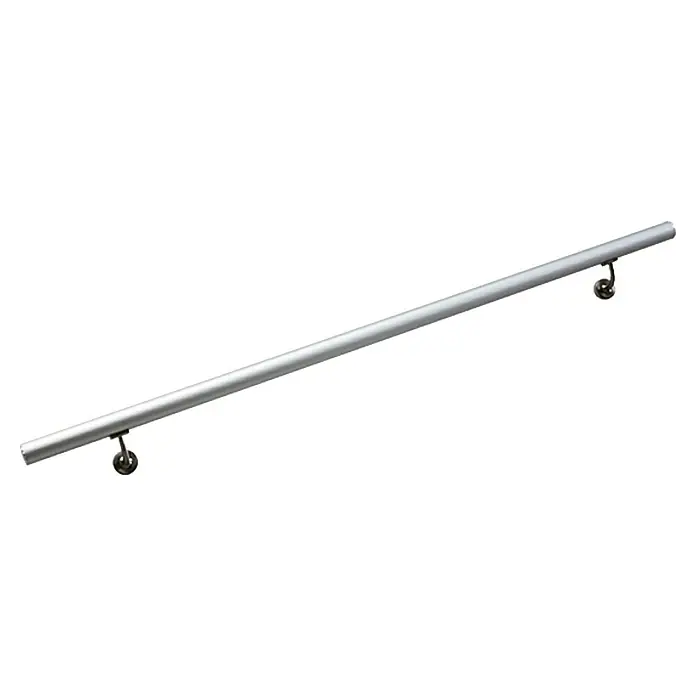 Treba Frewa Handlauf-Set H20 - Aluminium, Silber, Länge: 1.500 mm - Ein silberner Handlauf mit zwei Halterungen, der für zusätzliche Sicherheit und Unterstützung in Treppenhäusern oder Fluren sorgt.
