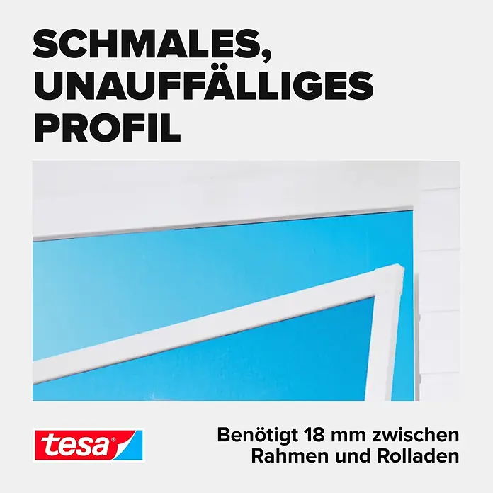 Tesa Insect Stop Insektenschutztür - B x H: 1 x 2,2 m, Montage Insektengitter: Schrauben - Schmales, weißes Profil zur Installation im schmalen 18mm Spalt zwischen Fensterrahmen und Rollladen.