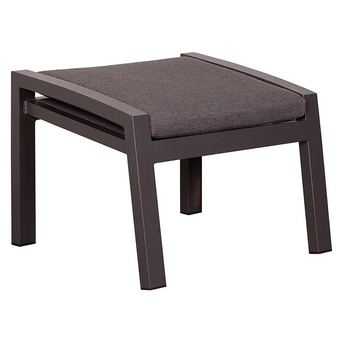 Bene Living Gartentisch-Set Sevilla + Hocker mit Tisch Sevilla - Gesamtumfang: 7 -tlg., Aluminium pulverbeschichtet, Textilene, Keramik, Ausziehbar - Moderner dunkelgrauer Outdoor-Hocker mit anthrazitfarbenem Metallrahmen und Stoffkissen.