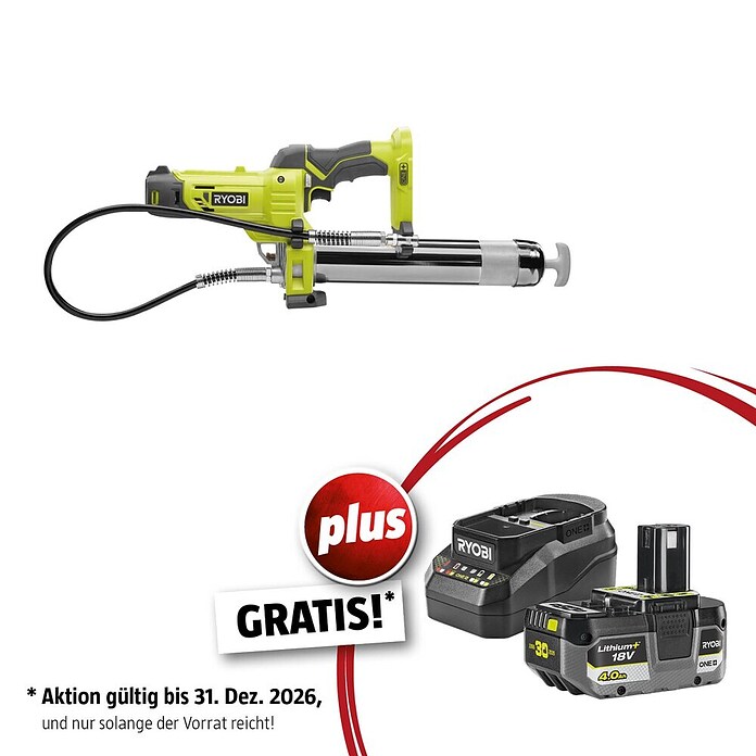 Ryobi ONE+ Maschinenpaket (Akku-Fettpresse R18GG-0 + gratis Starter-Kit) | BAUHAUS