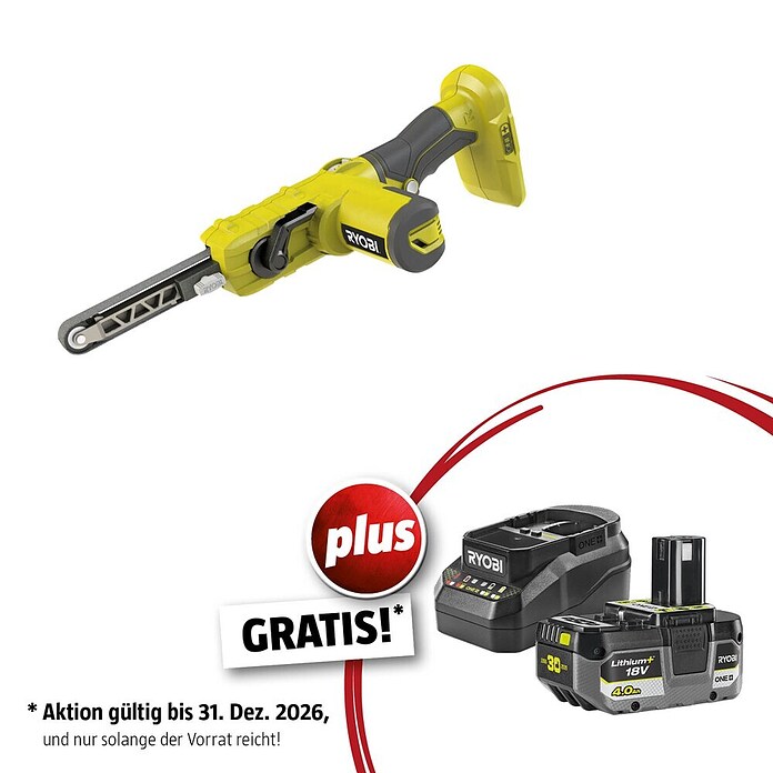Ryobi ONE+ Maschinenpaket (Akku-Bandschleifer R18PF-0 + gratis Starter-Kit) | BAUHAUS
