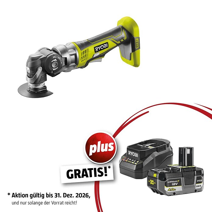 Ryobi ONE+ Maschinenpaket (Akku-Multifunktionswerkzeug R18MT-0 + gratis Starter-Kit) | BAUHAUS