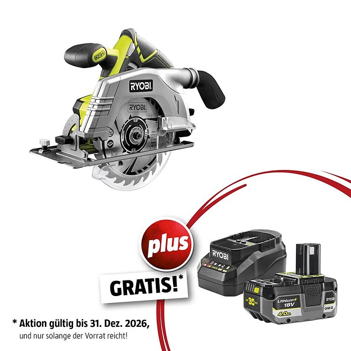 Ryobi ONE+ Maschinenpaket (Akku-Handkreissäge R18CS-0 + gratis Starter-Kit) | BAUHAUS