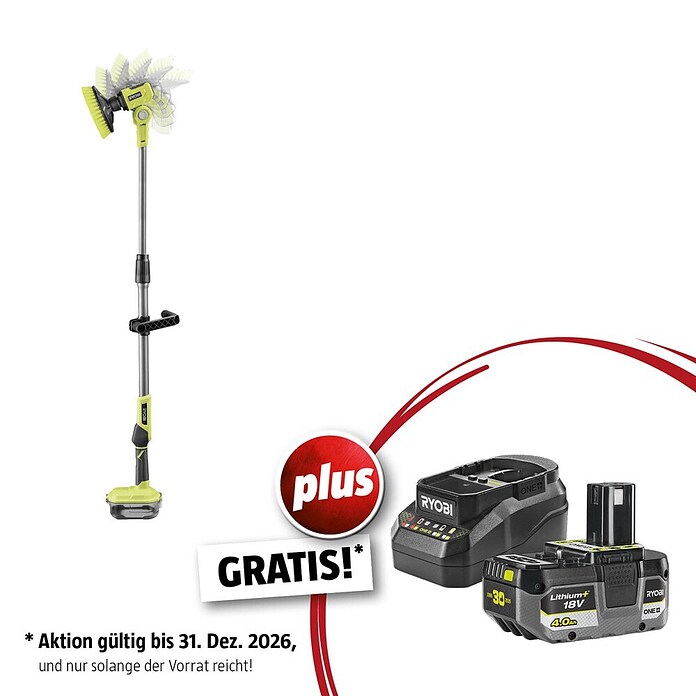 Ryobi ONE+ Maschinenpaket (Akku-Reinigungsbürste R18TPS-0 + gratis Starter-Kit) | BAUHAUS
