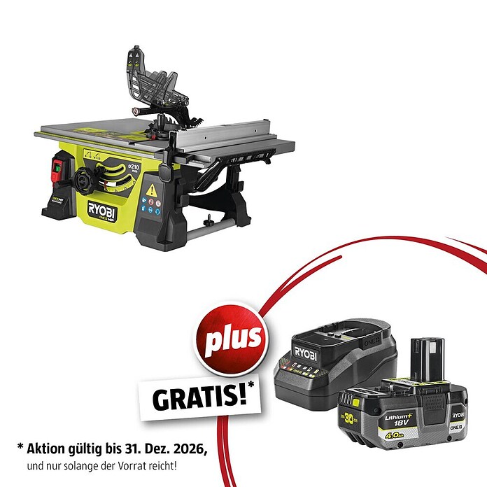 Ryobi ONE+HP Maschinenpaket (Akku-Tischkreissäge RTBS18X-0 + gratis Starter-Kit) | BAUHAUS