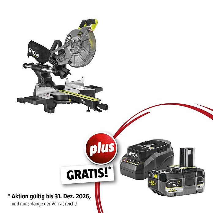 Ryobi ONE+HP Maschinenpaket (Akku-Kapp- & Gehrungssäge RMS25418X-0 + gratis Starter-Kit) | BAUHAUS
