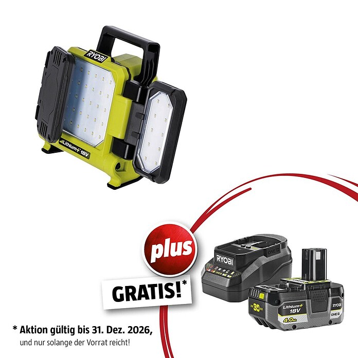 Ryobi ONE+ Maschinen-Set (LED-Akkustrahler RLP18-0 + gratis Starter-Kit) | BAUHAUS