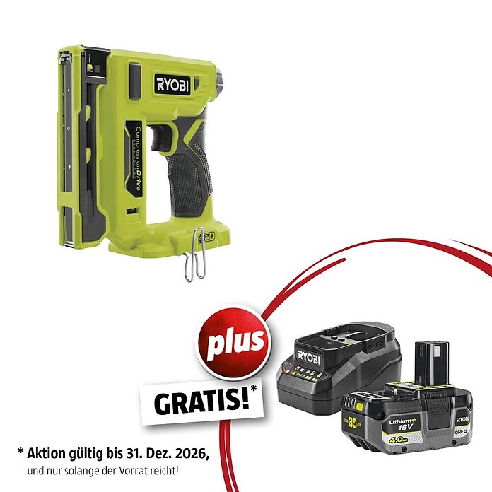 Ryobi ONE+ Maschinen-Set (Akku-Tacker R18ST50-0 + gratis Starter-Kit) | BAUHAUS