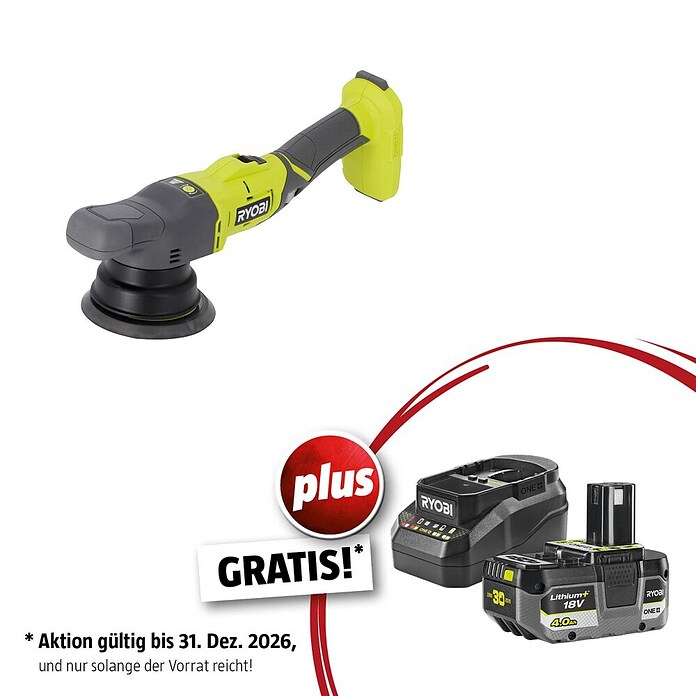 Ryobi ONE+ Maschinen-Set (Akku-Exzenterpolierer R18P-0 + gratis Starter-Kit) | BAUHAUS
