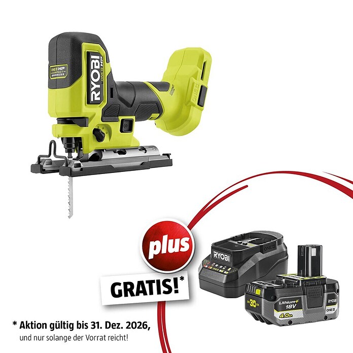 Ryobi ONE+HP Maschinen-Set (Akku-Pendelhubstichsäge RJS18BX-0 + gratis Starter-Kit) | BAUHAUS