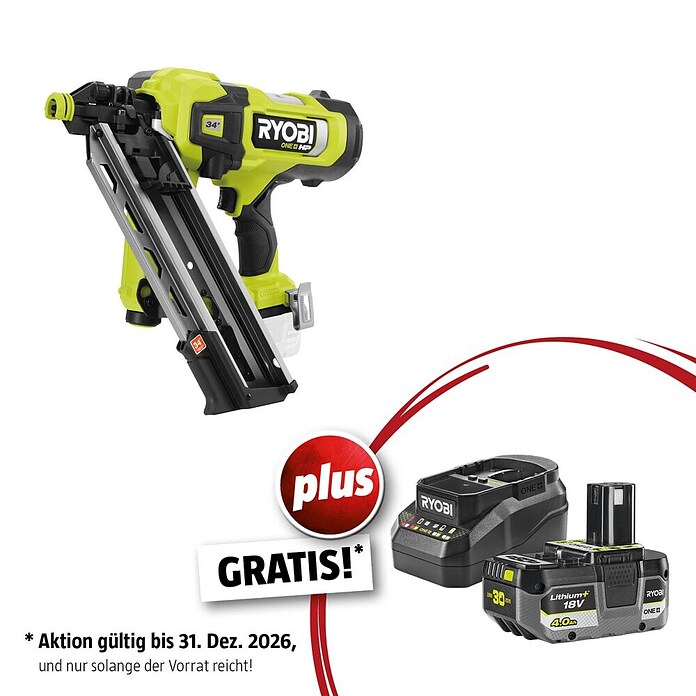 Ryobi ONE+HP Maschinenpaket (Akku-Nagler RFN1834X-0 + gratis Starter-Kit) | BAUHAUS