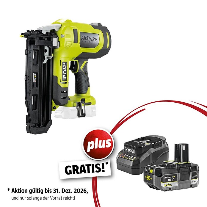 Ryobi ONE+ Maschinenpaket (Akku-Nagler R16GN18-0 + gratis Starter-Kit) | BAUHAUS