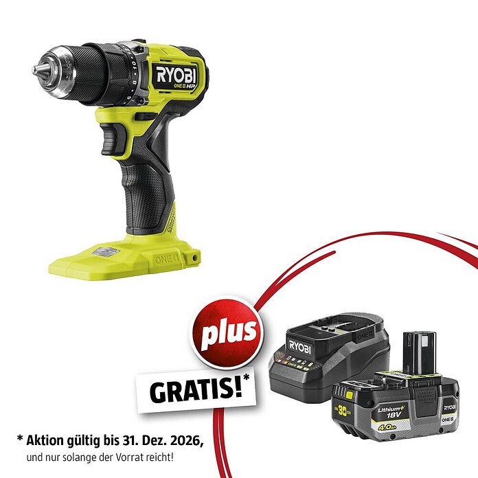 Ryobi ONE+ Maschinenpaket (Akku-Schlagbohrschrauber RPD18-0 + gratis Starter-Kit) | BAUHAUS