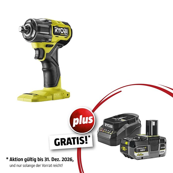Ryobi ONE+HP Maschinenpaket (Akku-Schlagschrauber RIW18C-0 + gratis Starter-Kit) | BAUHAUS