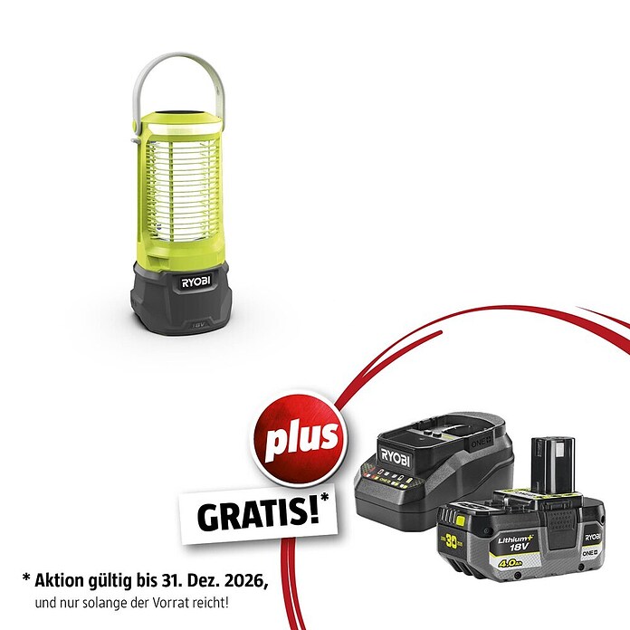 Ryobi ONE+ Maschinenpaket (Insektenvernichter RY18BZA 0,18V, 4 Ah Akku & 2A Ladegerät) | BAUHAUS