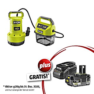 Ryobi ONE+ Schmutzwasserpumpe (Schmutzwasserpumpe ,18V, 4 Ah Akku & 2A Ladegerät)