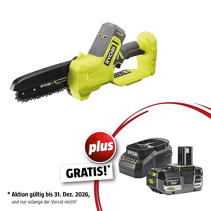 Ryobi ONE+ Maschinenpaket (Akku-Astsäge RY18PS15A-0,18V, 4 Ah Akku & 2A Ladegerät) | BAUHAUS