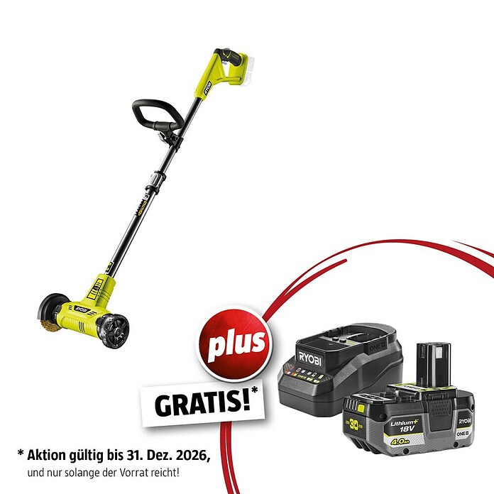 Ryobi ONE+ Maschinenpaket (Akku-Fugenreiniger RY18PCA-0,18V, 4 Ah Akku & 2A Ladegerät) | BAUHAUS