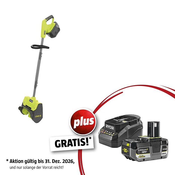Ryobi ONE+ Maschinenpaket (Akku-Schneefräse RY18ST25A-0,18V, 4 Ah Akku & 2A Ladegerät) | BAUHAUS