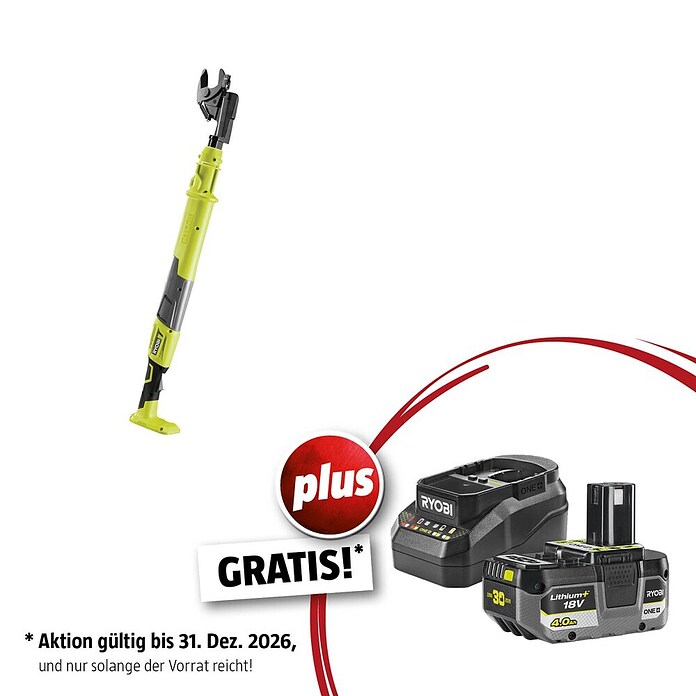 Ryobi ONE+ Maschinenpaket (Akku-Astschere OLP1832BX,18V, 4 Ah Akku & 2A Ladegerät) | BAUHAUS