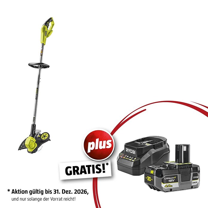 Ryobi ONE+ Maschinenpaket (Akku-Rasentrimmer RY18LT33A,18V, 4 Ah Akku & 2A Ladegerät) | BAUHAUS
