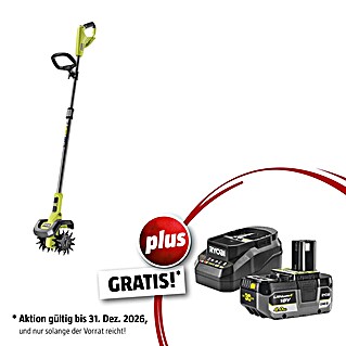 Ryobi ONE+ Maschinenpaket (Akku-Bodenhacke RY18CVA-0,18V, 4 Ah Akku & 2A Ladegerät)