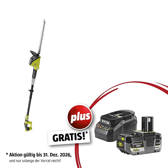 Ryobi ONE+ Maschinenpaket (Teleskop-Heckenschere OPT1845,18V, 4 Ah Akku & 2A Ladegerät) | BAUHAUS