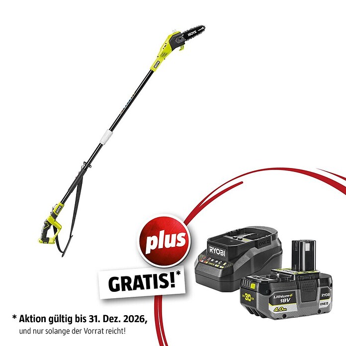 Ryobi ONE+ Maschinenpaket (Akku-Hochentaster OPP 1820,18V, 4 Ah Akku & 2A Ladegerät) | BAUHAUS