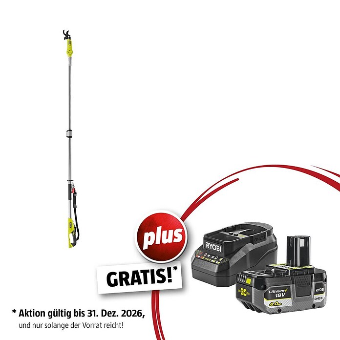 Ryobi ONE+ Maschinenpaket (Akku-Teleskop-Astschere RY18PLA-0,18V, 4 Ah Akku & 2A Ladegerät) | BAUHAUS