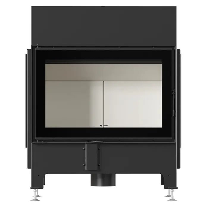 Ildnord Kamineinsatz Malmo - Raumheizvermögen: 110 m³, Material Verkleidung: Stahl, 11 kW, Mitte - Moderner schwarzer Kamineinsatz mit großer Glasscheibe und heller Innenauskleidung, zur Installation.