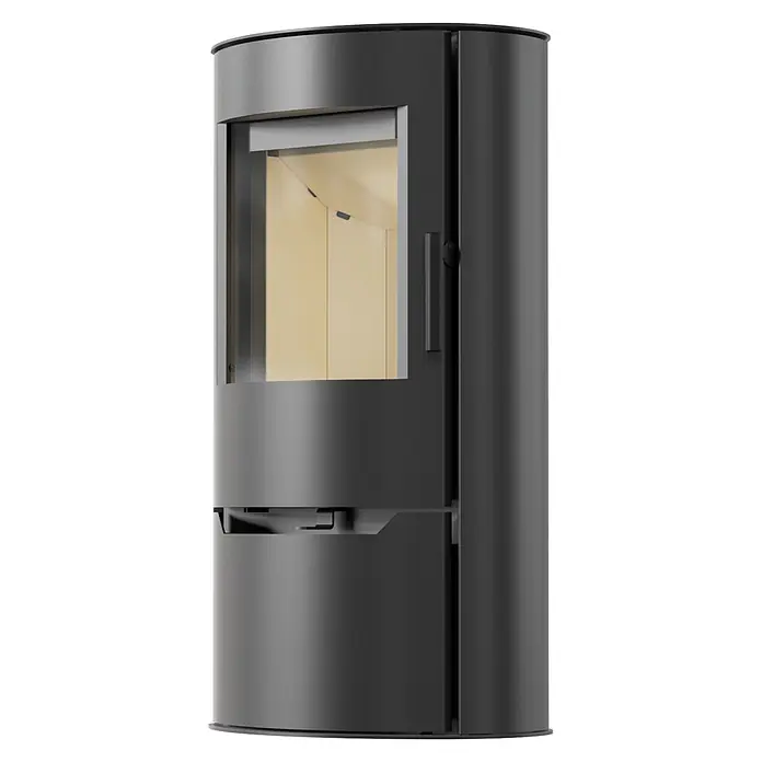 Ildnord Kaminofen Torven - 5 kW - 10 kW, Stahl, Schwarz, L x B x H: 406 x 536 x 965 mm - Moderner dunkelgrauer freistehender Kaminofen mit großer Glastür.